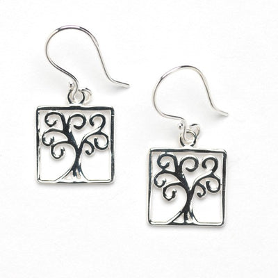 square framed tree dangle earr