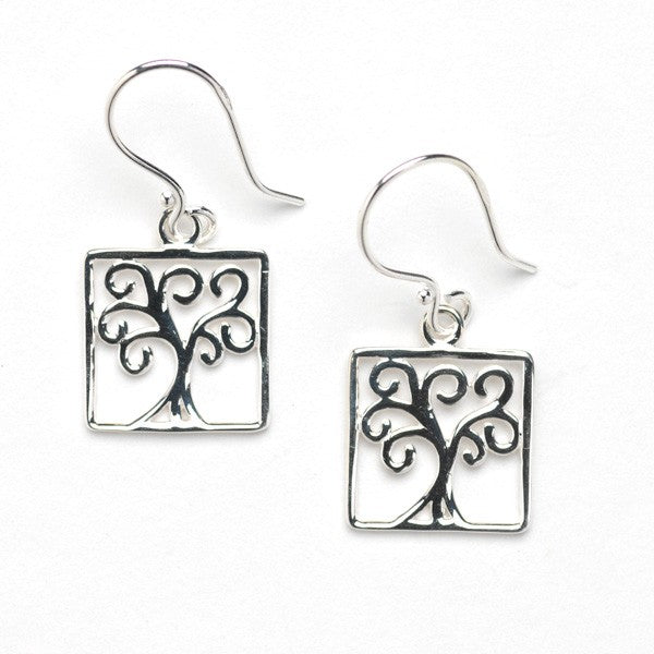 square framed tree dangle earr