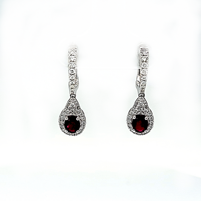 14kw oval ruby and diamond ear