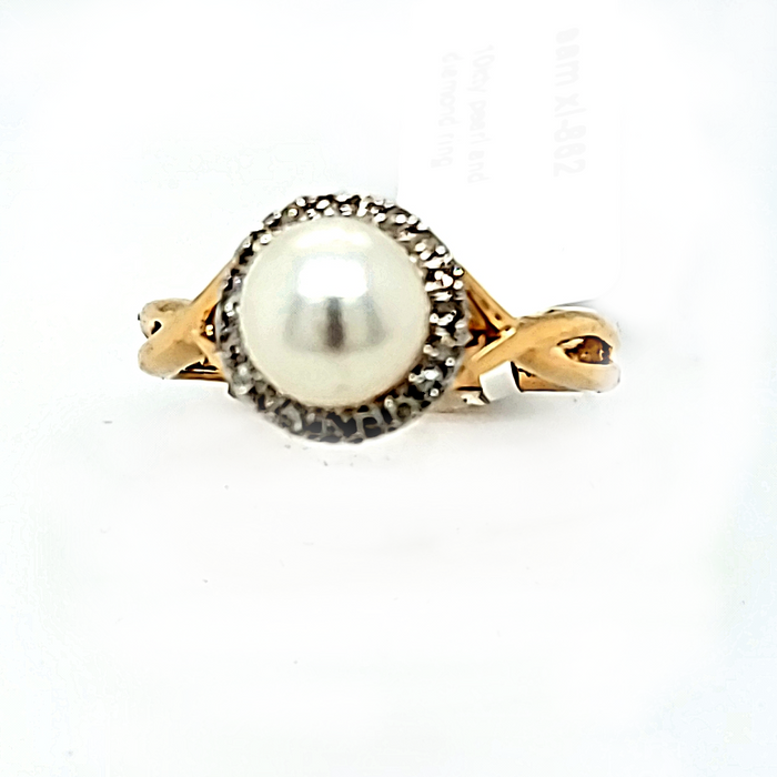 10kty 7mm pearl and diamond ri